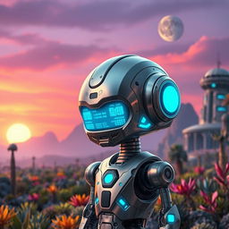 A futuristic, sleek and imaginative droid inspired by the Star Wars universe, featuring metallic surfaces, glowing blue accents, and intricate circuitry