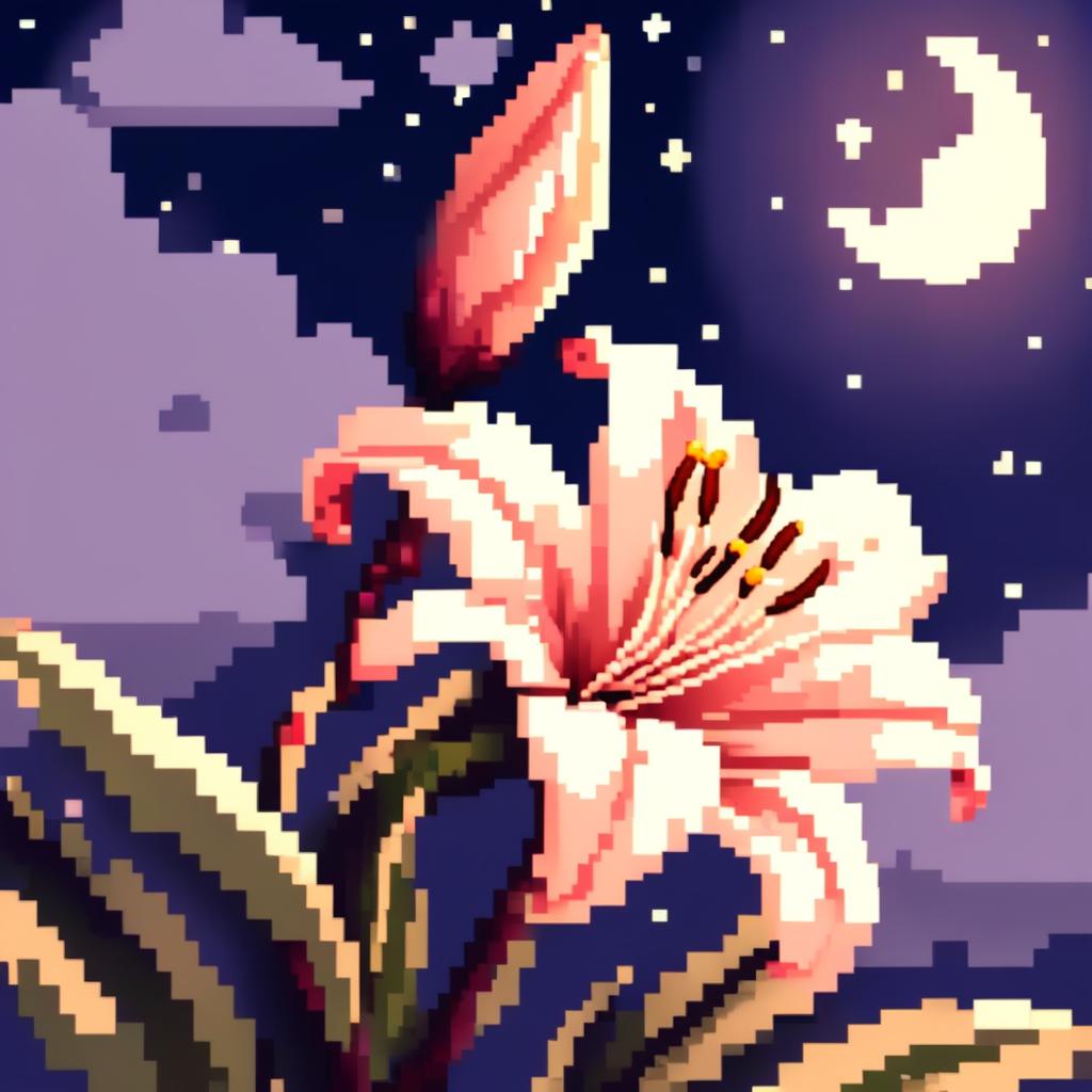 Pixel art PFP featuring a delicate lily against a moonlit night background.