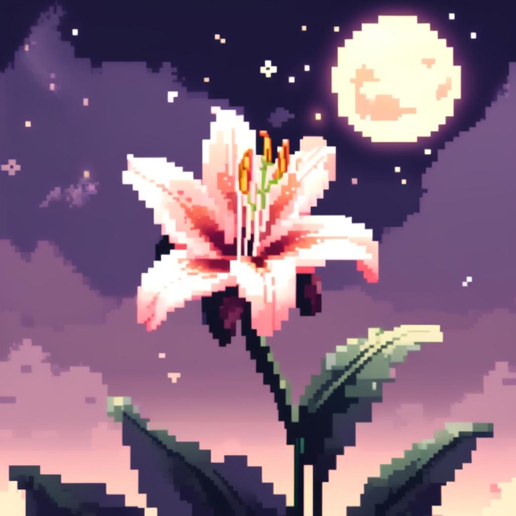 Pixel art PFP featuring a delicate lily against a moonlit night background.