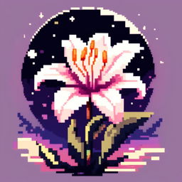 Pixel art PFP featuring a delicate lily against a moonlit night background.