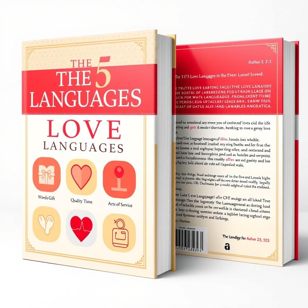 A visually appealing book cover design for 'The 5 Love Languages', incorporating warm and inviting colors such as red, gold, and soft pastels