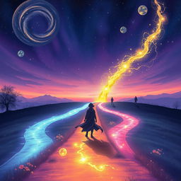 A captivating and mysterious scene titled 'Unwritten Destinies', symbolizing the intertwining of fate and choices