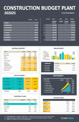 A detailed construction budget plan for a construction company in 2025, outlining cost estimates for materials, labor, and miscellaneous expenses