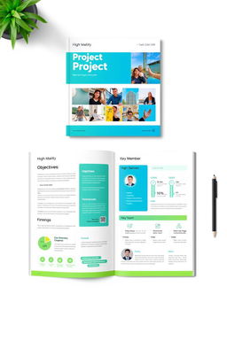 A professional and visually appealing project proposal document, showcasing a clean layout with modern typography and vibrant graphics