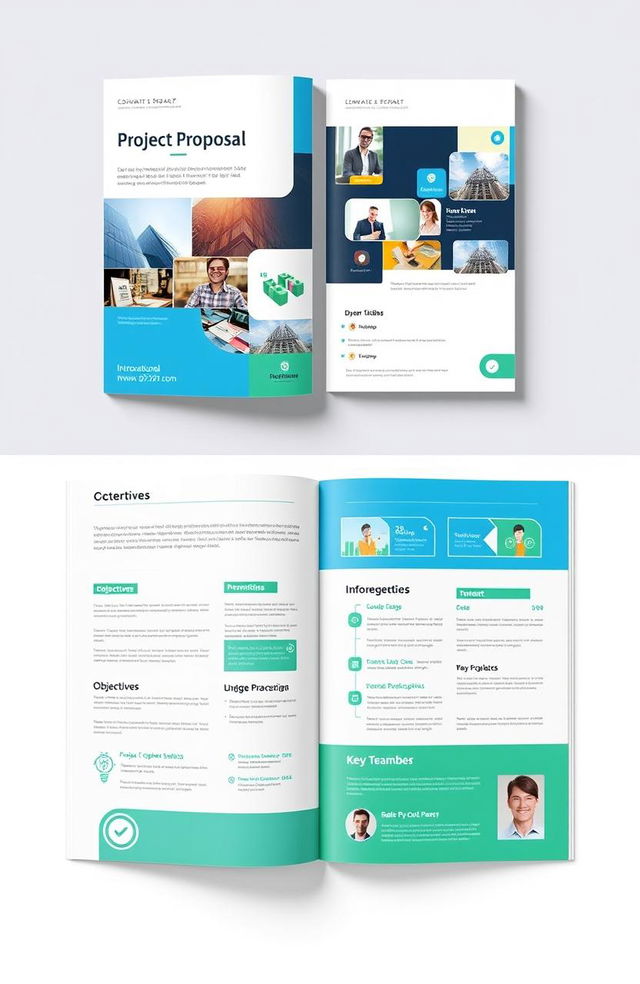 A professional and visually appealing project proposal document, showcasing a clean layout with modern typography and vibrant graphics