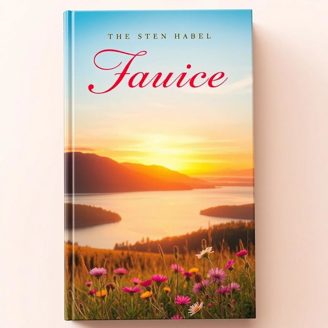 A beautifully designed book cover featuring a serene landscape with a sunset over a tranquil lake surrounded by mountains