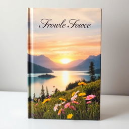 A beautifully designed book cover featuring a serene landscape with a sunset over a tranquil lake surrounded by mountains