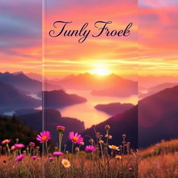 A beautifully designed book cover featuring a serene landscape with a sunset over a tranquil lake surrounded by mountains
