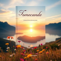 A beautifully designed book cover featuring a serene landscape with a sunset over a tranquil lake surrounded by mountains