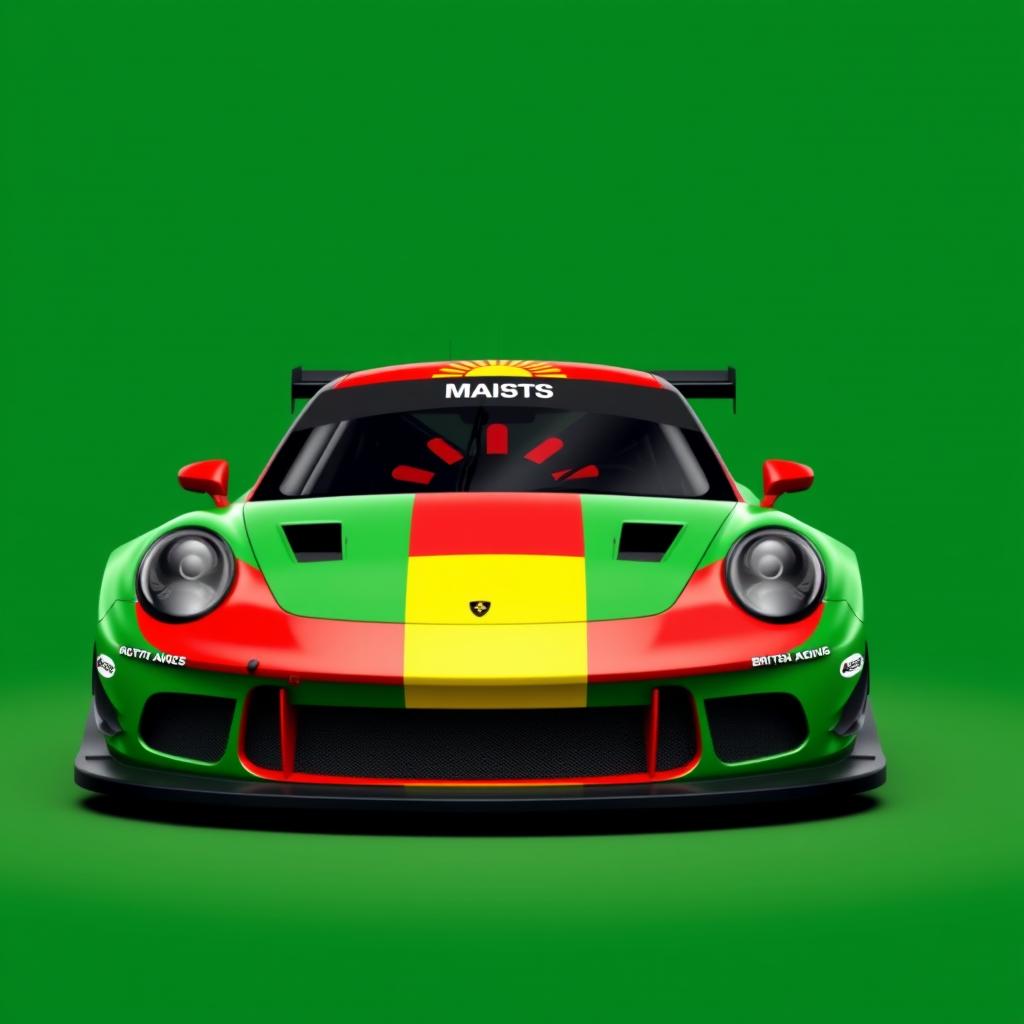 A race car livery inspired by the Malawian flag, featuring British Racing Green as the primary color