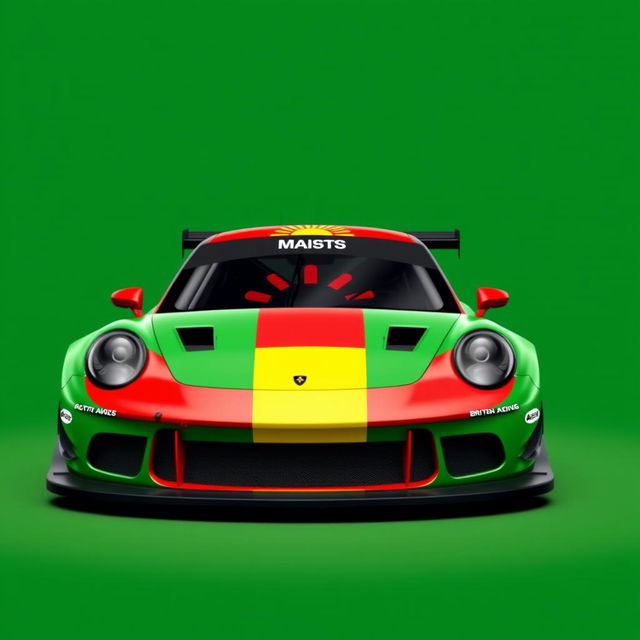 A race car livery inspired by the Malawian flag, featuring British Racing Green as the primary color