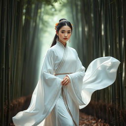 A stunning 23-year-old girl of Mongolian noble descent, elegantly portrayed in a close-up view that captures detailed features from head to toe