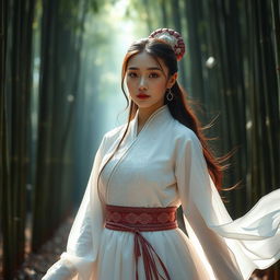 A stunning 23-year-old girl of Mongolian noble descent, elegantly portrayed in a close-up view that captures detailed features from head to toe
