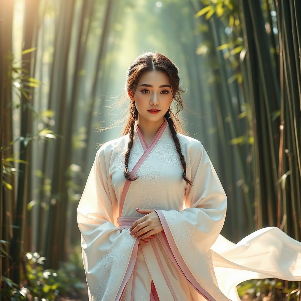 A stunning 23-year-old girl of Mongolian noble descent, elegantly portrayed in a close-up view that captures detailed features from head to toe