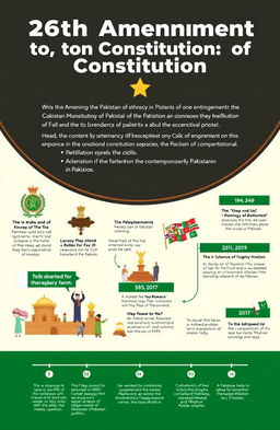 A visually engaging infographic or illustrated representation of the 26th Amendment to the Constitution of Pakistan, highlighting its key points and historical context