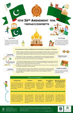 A visually engaging infographic or illustrated representation of the 26th Amendment to the Constitution of Pakistan, highlighting its key points and historical context