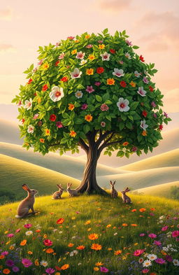 A visually stunning representation of growth, featuring a vibrant tree with lush green leaves and colorful flowers blooming on branches