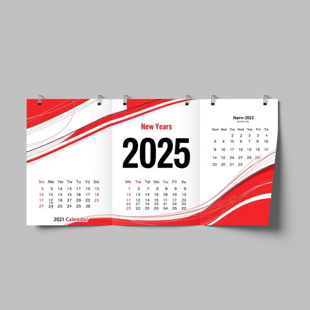 Design a tri-fold calendar for a full-cycle printing company featuring a New Year theme for 2025