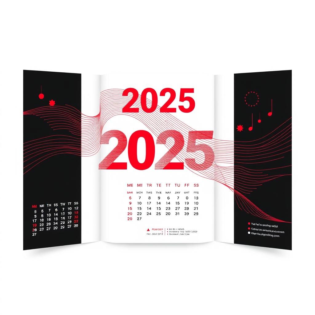 Design a tri-fold calendar for a full-cycle printing company featuring a New Year theme for 2025