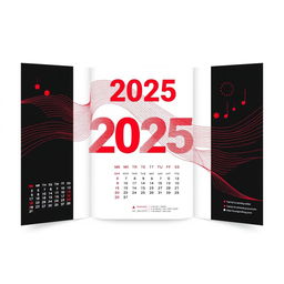 Design a tri-fold calendar for a full-cycle printing company featuring a New Year theme for 2025