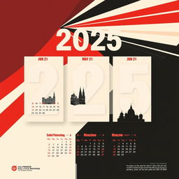 A calendar design for a full-cycle printing house, featuring a trio layout in striking red, black, and white colors