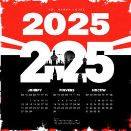 A calendar design for a full-cycle printing house, featuring a trio layout in striking red, black, and white colors