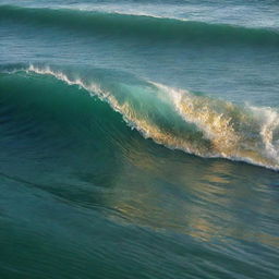 An HD phone wallpaper depicting clear, non-messy, transparent rolling waves in tones of light green and blue, adorned with broken gold glitter where water and gold remain distinct