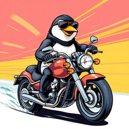 A wrinkless t-shirt design featuring a realistic penguin riding a motorcycle