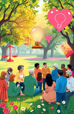 A vibrant and engaging scene depicting the concept of moral intelligence