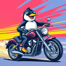 A wrinkless t-shirt design featuring a realistic penguin riding a motorcycle
