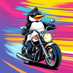 A wrinkless t-shirt design featuring a realistic penguin riding a motorcycle