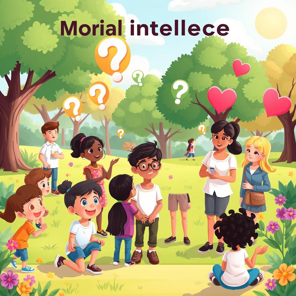 A colorful and dynamic animation scene representing the concept of moral intelligence