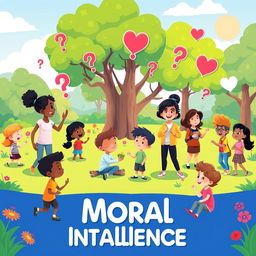 A colorful and dynamic animation scene representing the concept of moral intelligence