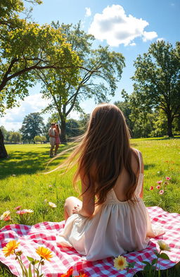 A poignant scene of unrequited love during a golden summer afternoon, set in a beautiful park