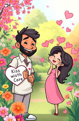A whimsical cartoon illustration depicting an animated character named Mohammed Siraj playfully teaching how to kiss