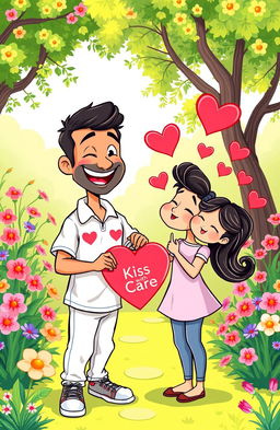 A whimsical cartoon illustration depicting an animated character named Mohammed Siraj playfully teaching how to kiss