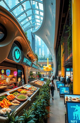 A futuristic representation of blockchain technology and NFTs in the context of food and gastronomy