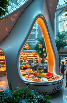 A futuristic representation of blockchain technology and NFTs in the context of food and gastronomy