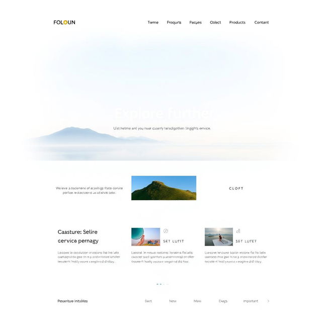 A clean and modern website homepage design featuring a sleek layout with beautifully arranged sections for content