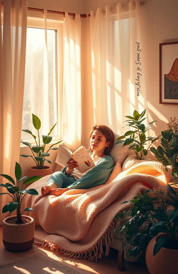 An inspiring scene depicting a person engaging in self-care, surrounded by a tranquil environment
