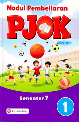 A colorful and vibrant book cover for a 7th-grade physical education learning module themed around large ball games