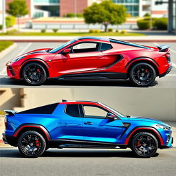 A sleek sports car featuring an aggressive design with 31 inch tires, demonstrating a perfect blend of performance and style
