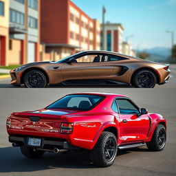 A sleek sports car featuring an aggressive design with 31 inch tires, demonstrating a perfect blend of performance and style