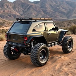 An off-road sports car featuring a rugged yet sleek design, equipped with 31 inch tires for enhanced traction and stability