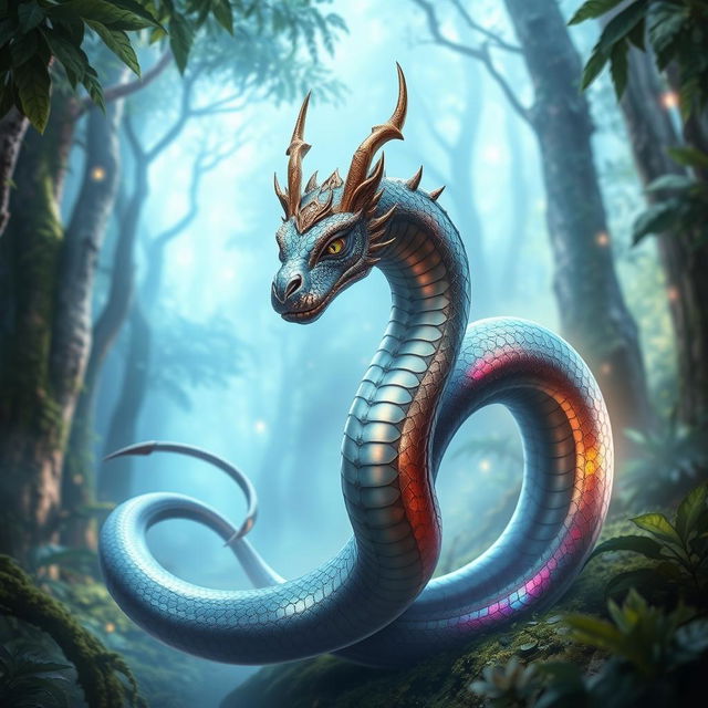 A mesmerizing serpent creature, elegantly designed with intricate features