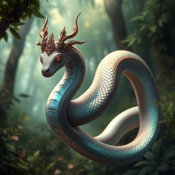 A mesmerizing serpent creature, elegantly designed with intricate features