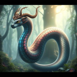 A mesmerizing serpent creature, elegantly designed with intricate features