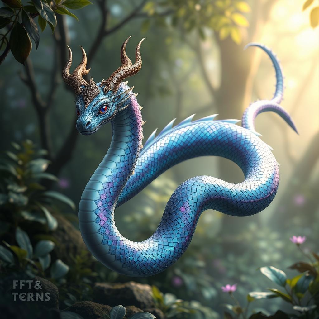 A mesmerizing serpent creature, elegantly designed with intricate features