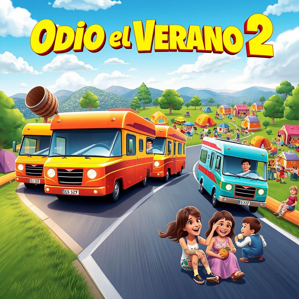 A vibrant movie poster for the family comedy film 'Odio el Verano 2'