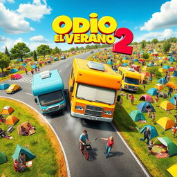 A lively movie poster for the family comedy film 'Odio el Verano 2'